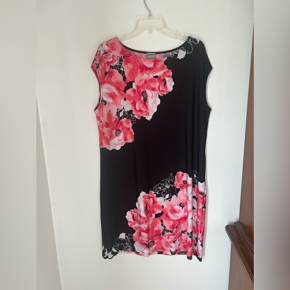 Chico's Black Pink Floral Short Sleeve Shift Dress Chico's Size 3 - Picture 8 of 12
